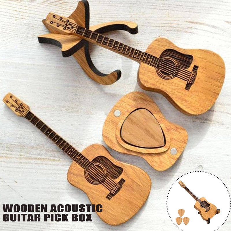 ASSUJA 1Set Guitar Pick Holder, 2026 Wooden Guitar Pick Box With 3 Pcs Guitar Pick, Acoustic guitar picks,wooden guitar picks with Stand(1Set) - Image 2
